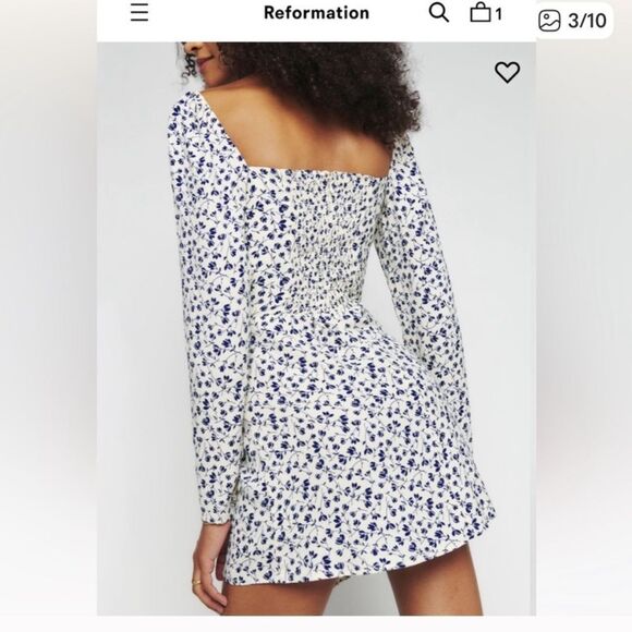 NWT Reformation Rosalie Mini White Dress Blue Floral Size 8 - Picture 5 of 13